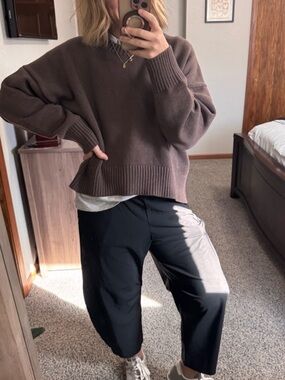 Quince 100% Organic Cotton Boyfriend Crew Sweater Heather Brown large